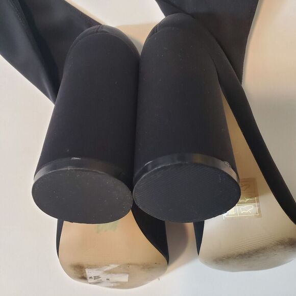 Women's Over The Knee Boots Black Lycra Fits 6.5 To 7 Open Toe Chunky High Heel - Picture 6 of 9